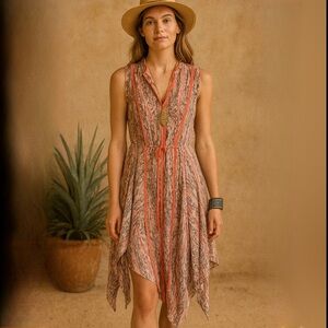 BCBGMaxAzria Lyia Pink Clay Print Silk Sleeveless Whimsy Fairy Dress Size Small